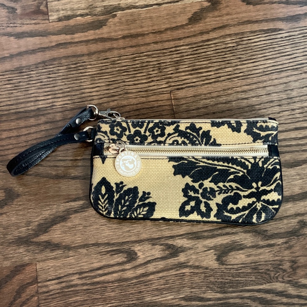 Spartina 449 Black and Tan Linen Floral Wristlet